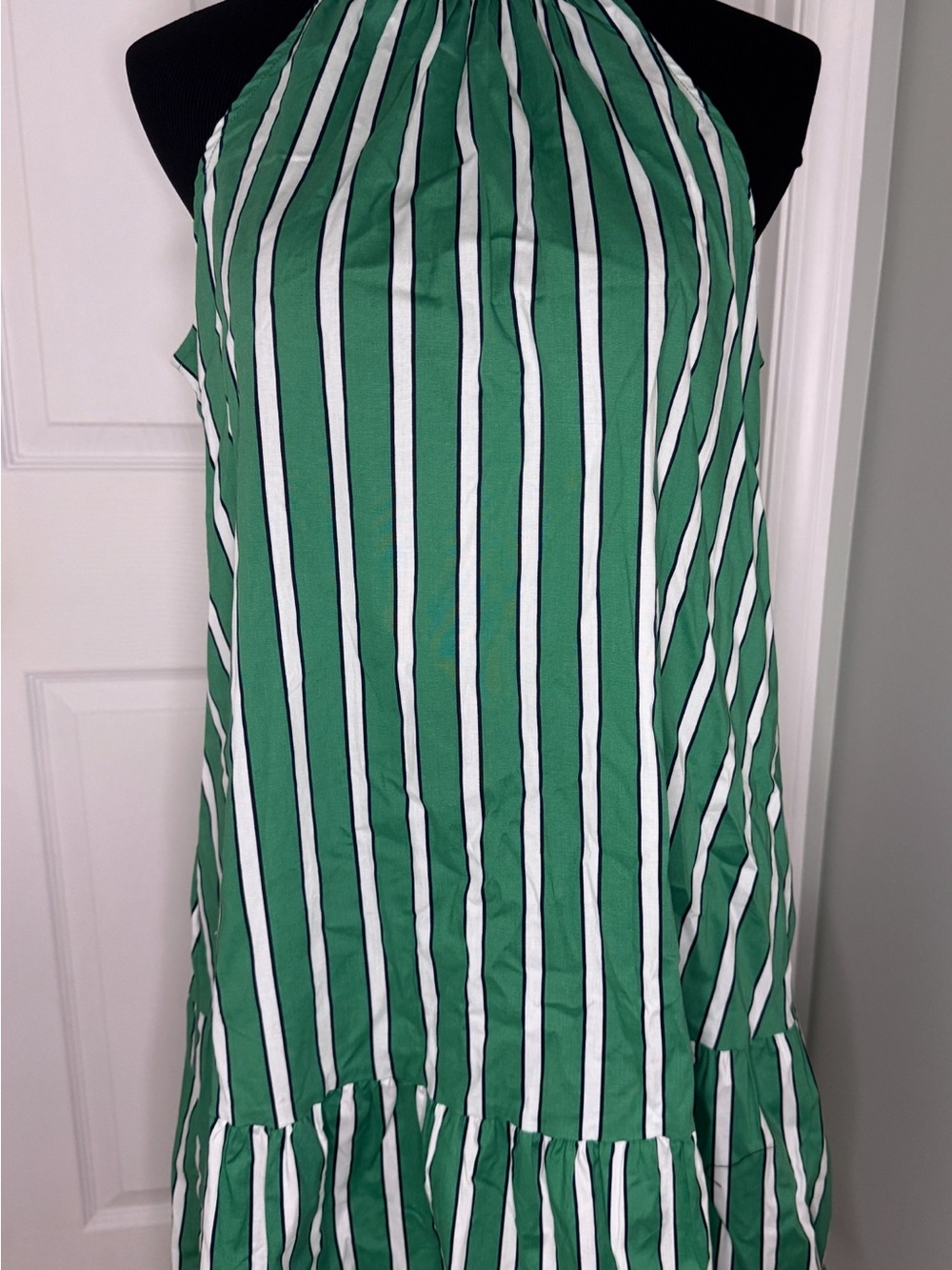 Rachel Zoe Green and White Striped Halter Mini Dress